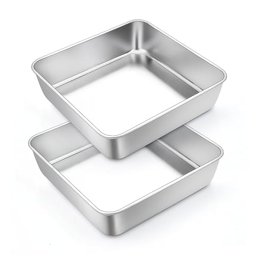 TeamFar Square Cake Pan 6 Inch Stainless Steel Square Baking Pan Set of 2