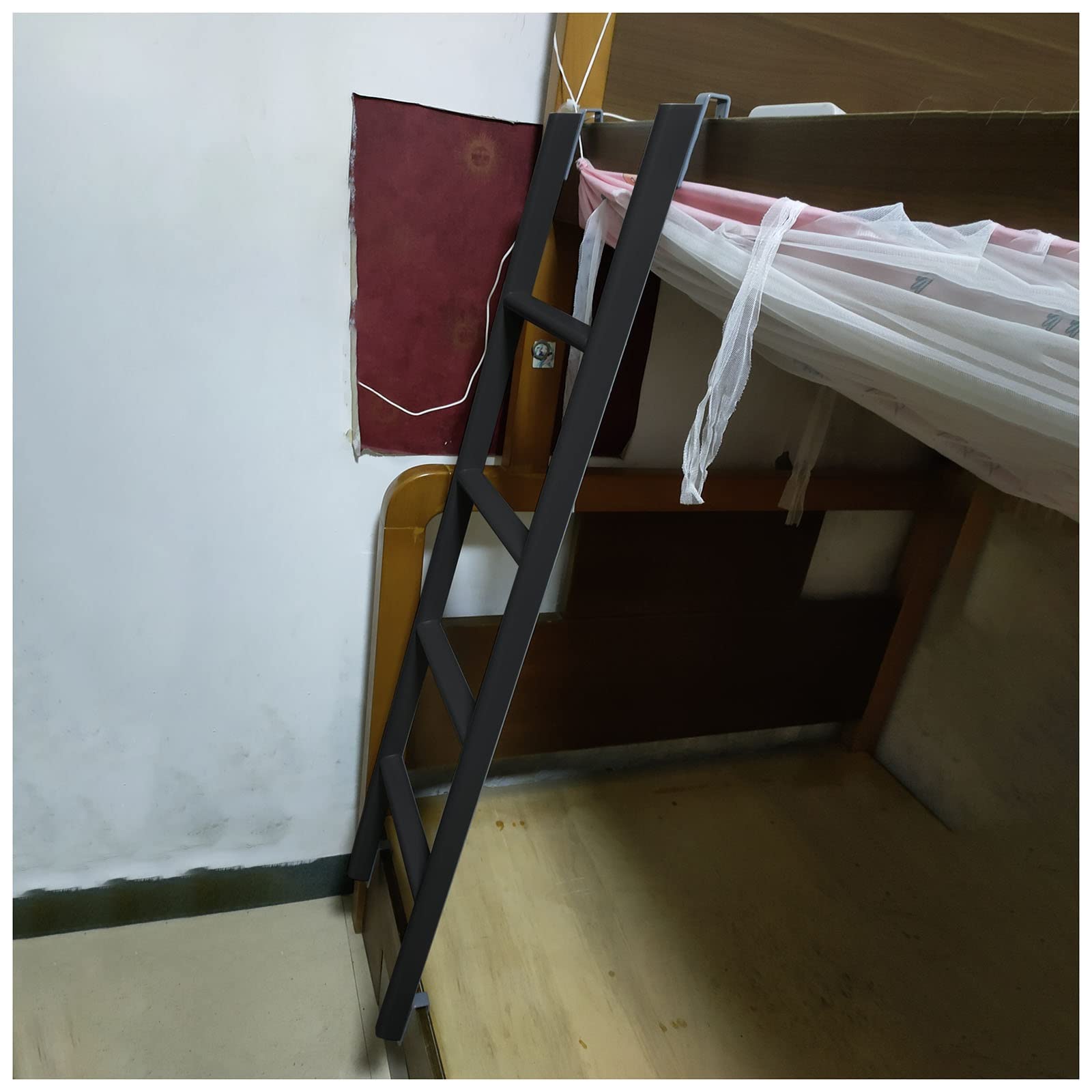 Wqpmnyg Black Metal Hook On Bunk Ladder For Rv And Travel Trailer 55.1" Tall