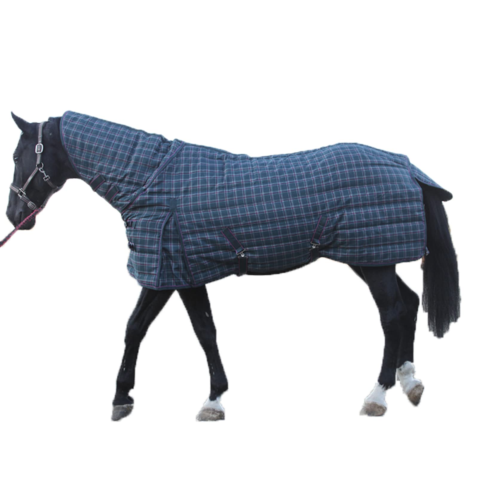 WYZPA Mantas de Caballo para Invierno, Manta de Caballo Unida Engrosada a Cuadros Azul, con Cuello No Desmontable Manta de Caballo con Tejido Ripstop Manta de Protección de Capa Exterior