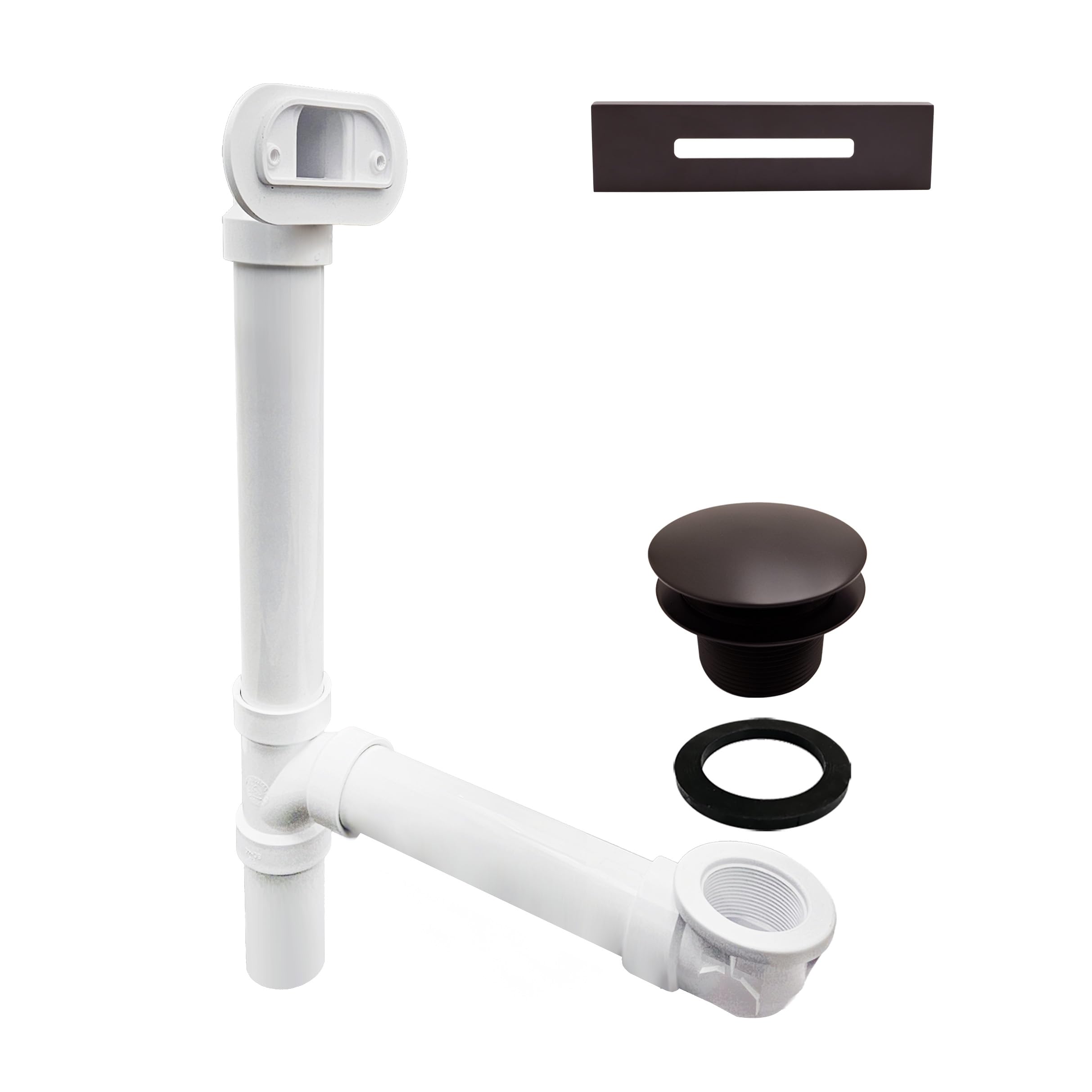 Westbrass A493244LD-12 19" SCH. 40 PVC Bath Waste & Overflow Assembly with Tip-Toe Drain Plug and Linear Overflow Faceplate, Extended Tub Drain Kit, Oil Rubbed Bronze