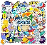 Cartoon Space Planet Space Ship Rocket UFO Stickers Pack 50 Water Bottles Laptop Car Hydroflasks Phone Computer Guitar Skateboard Vinyl Sticker Waterproof Cute Decals for Baby Toddler Teens Kids