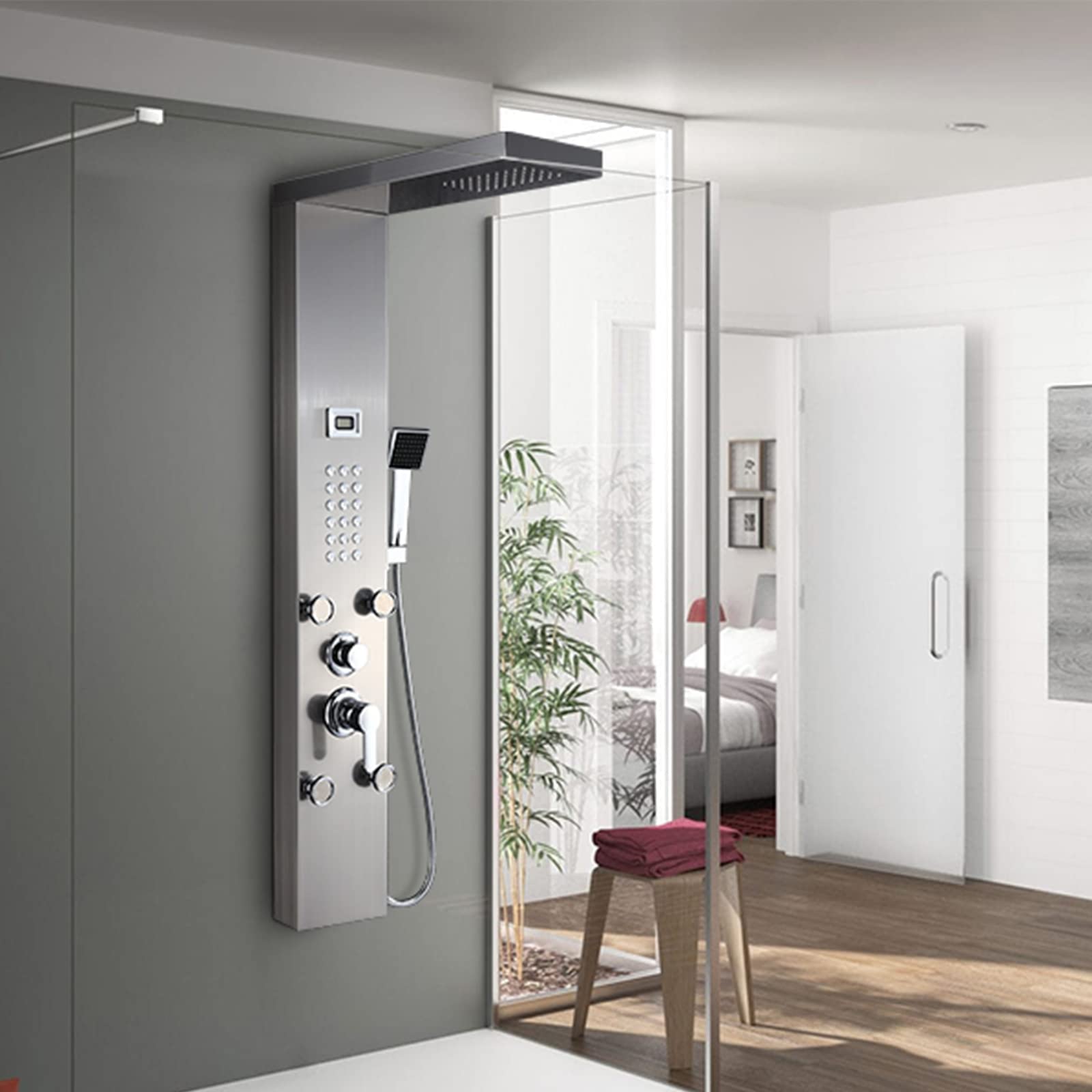 Auralum Edelstahl Duschpaneel 3 Funktionen Duschsäule Regendusche Duschset mit Wassertemperaturanzeige,duschpaneele mit Regendusche, Massagedusche und Handbrause