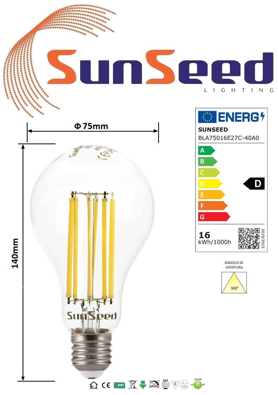 SUNSEED 10x Glühfaden LED classic Lampe E27 16W ersetzt 142W Neutralweiß 4000K