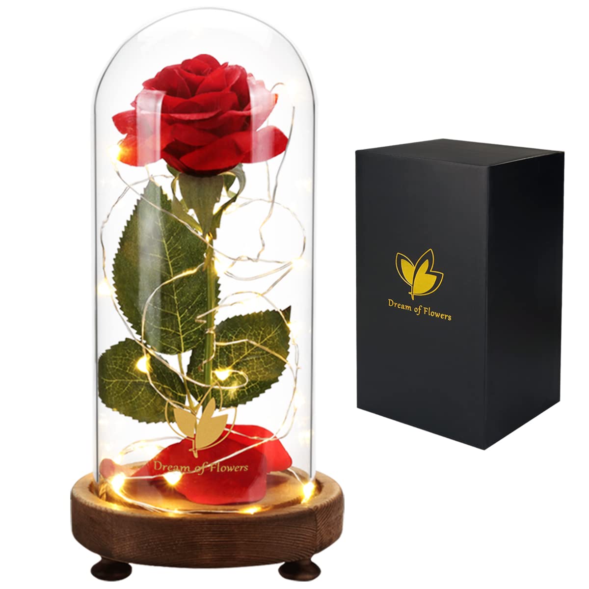Valentines Day Gifts for Her,Birthday Gifts for Women,Beauty and The Beast Rose in Glass Dome,Silk Rose Forever Flowers with Lights,Mom Gift,Anniversary Flower Gifts for Women Gifts for Girlfriend