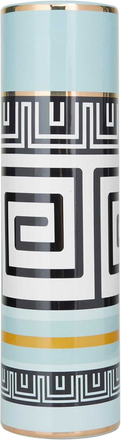 Deco 79 Ceramic Decorative Vase Centerpiece Vase with Greek Knot Pattern, Flower Vase for Home Decoration 5" x 5" x 18", Teal