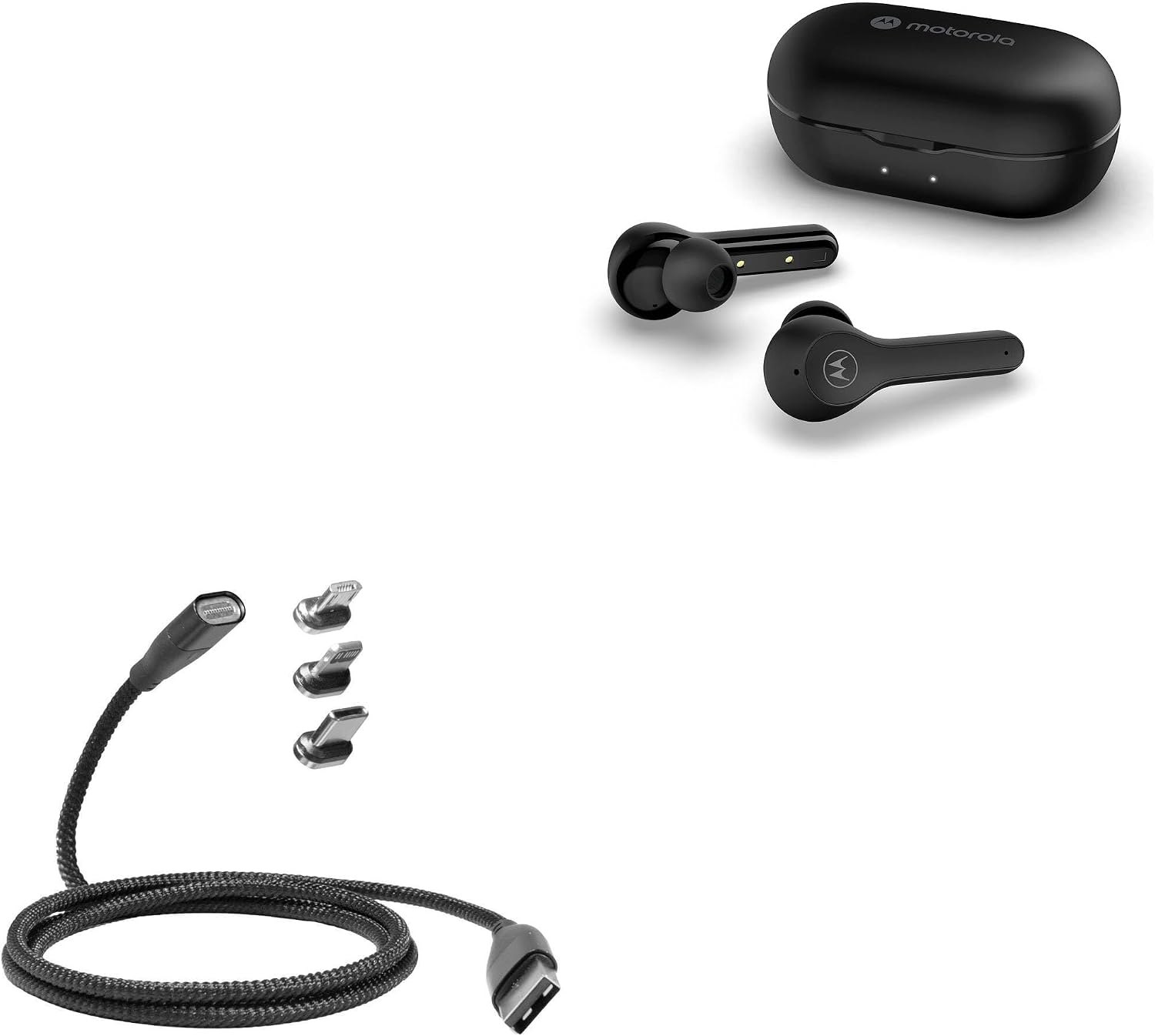 BoxWave Cable Compatible with Motorola Buds - MagnetoSnap PD AllCharge Cable (100W), Magnet Charging Braided USB Type-C Micro - Jet Black