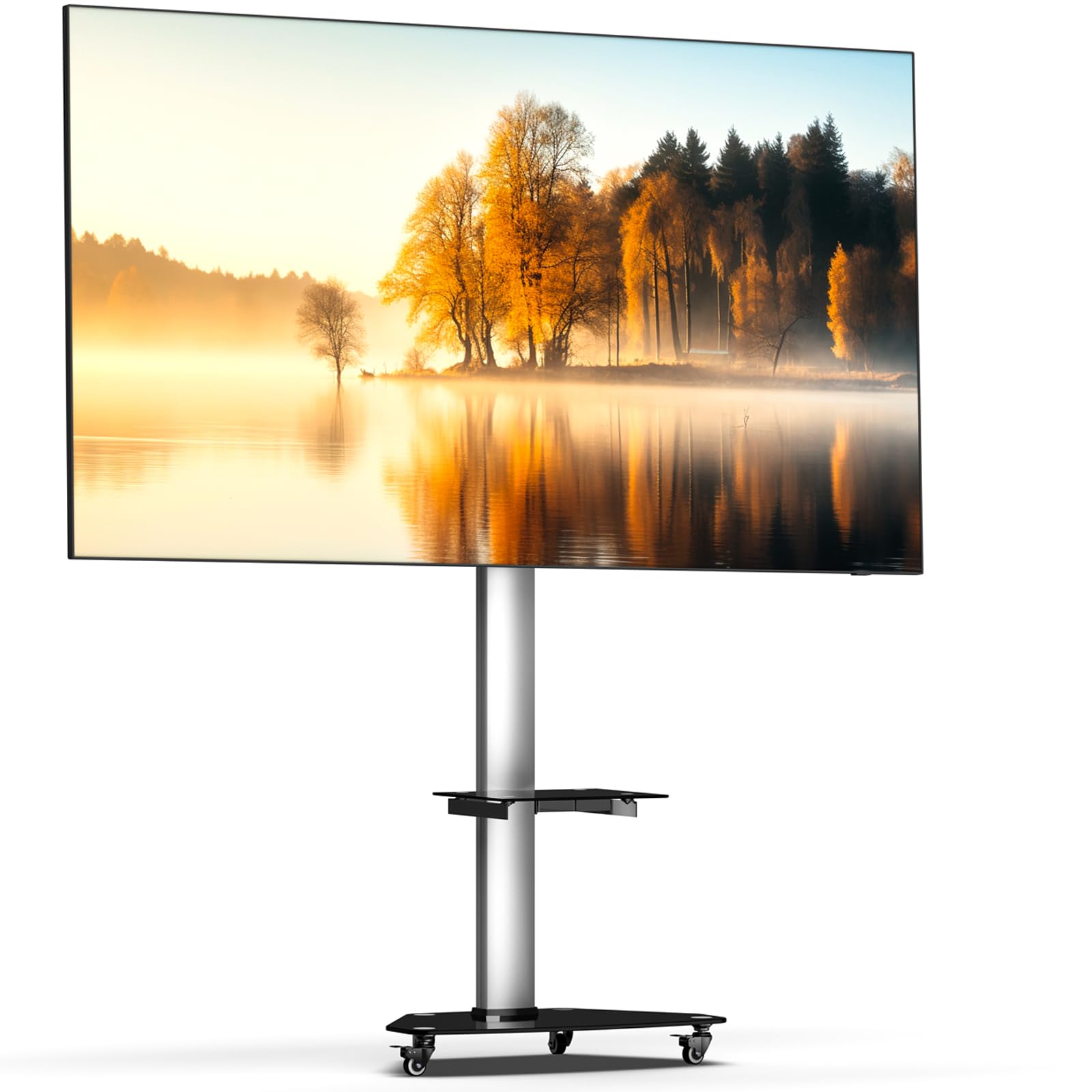 tv stand con架子，电源插座，usb端口，黑色铝制，191cm高，支持32-75英寸