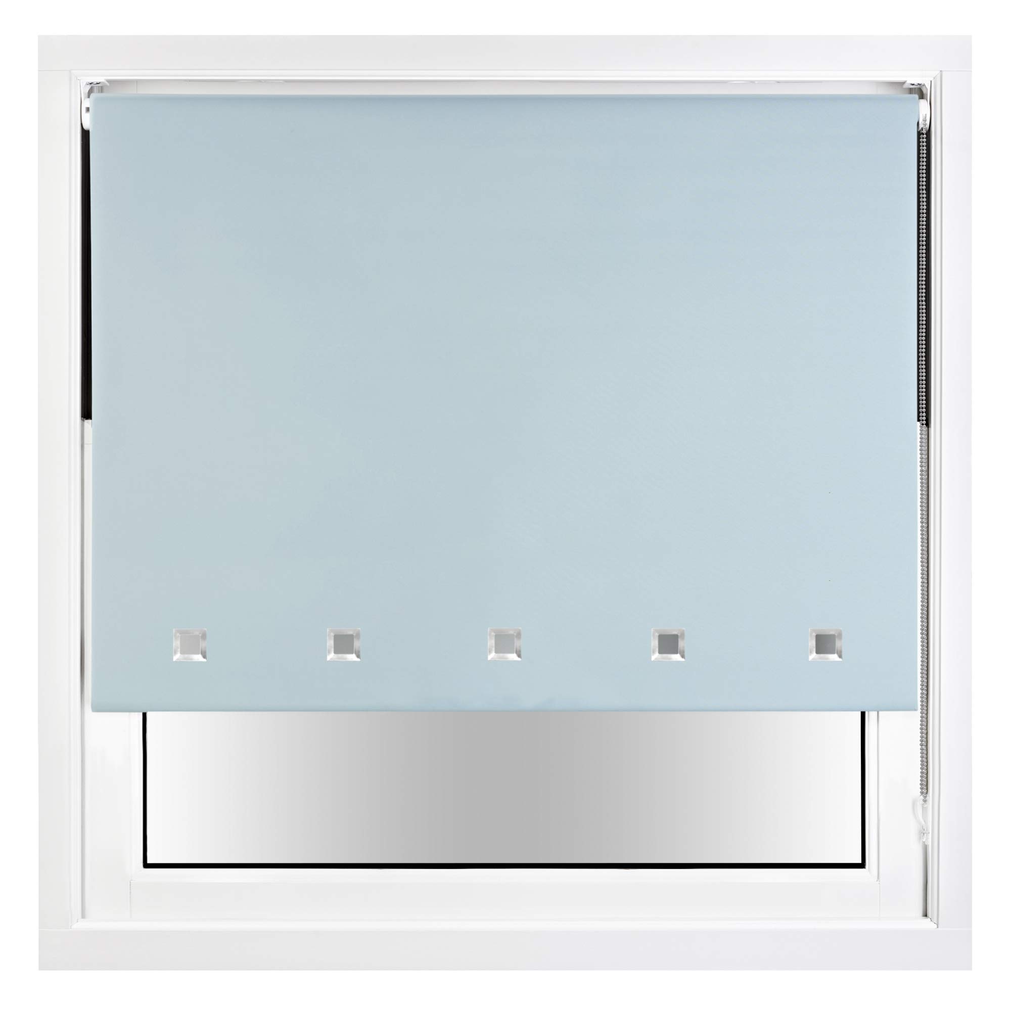 Furnished Duck Egg Blue Blackout Roller Blind With Square Eyelets & Metal Fittings Trimmable - 120W X 165H Cm