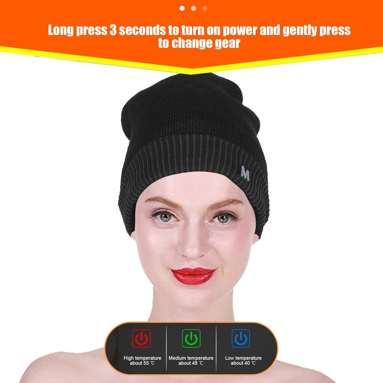 LIANGLIDE Heated Hat - Rechargeable Electric Warm Beanie Hat for Fishing, Skiing, Motorcycling (Black Border)
