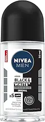 NIVEA MEN Desodorante Antitranspirante Roll On Invisible Black & White 50ml - Proteção prolongada de 48h, cuidado suave, ação antibacteriana, fórmula 5 em 1: anti-manchas, anti-odor