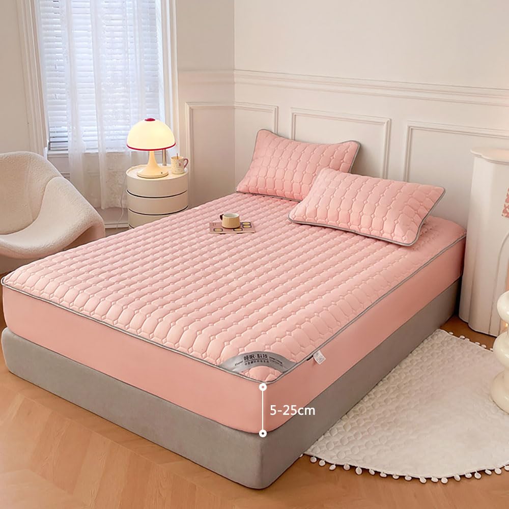 Proteger contra Los Ácaros del Polvo Protector De Cama Topper, Color Sólido Patrón A Cuadros Protector De Colchón, Fácil Cuidado Suave Se Adapta hasta 25 Cm-Grey||200x220cm