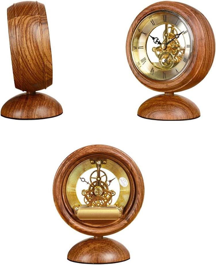 Clock Chinese Style Retro Wood Small Table Clock Home Living Room Bedroom Decoration Desktop Ornaments Table Clock 5.90 Inches Table Clock