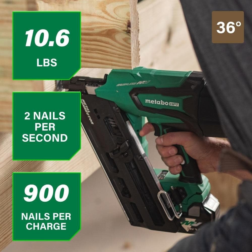 Metabo HPT 36V MultiVolt Cordless Metal Connector Nailer | Includes Battery and Charger | NR3665DA