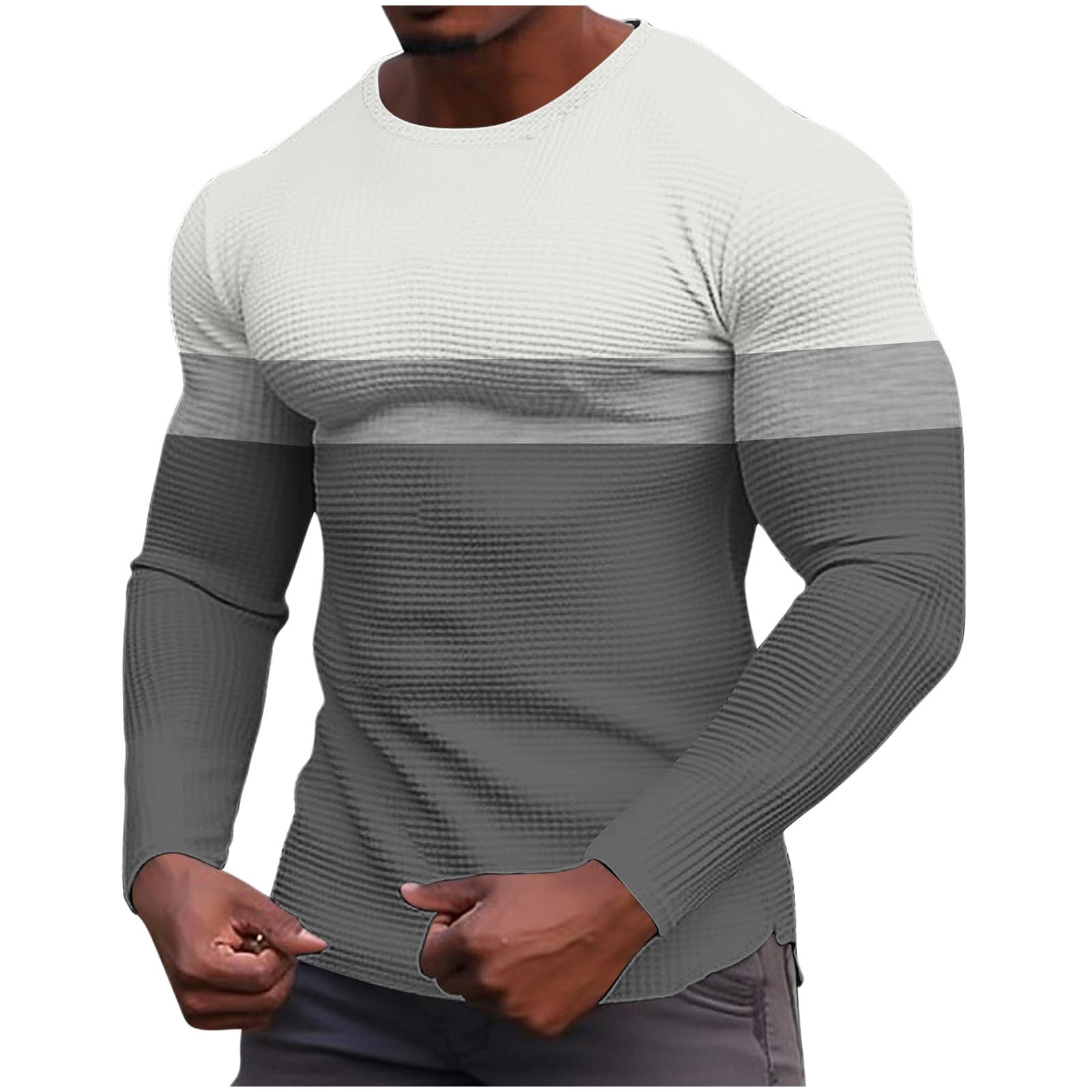 Mens T Shirts Sport Long Sleeve Color Block Tops Casual Muscle Fit Crewneck T-Shirt Lightweight Quick Dry Tee