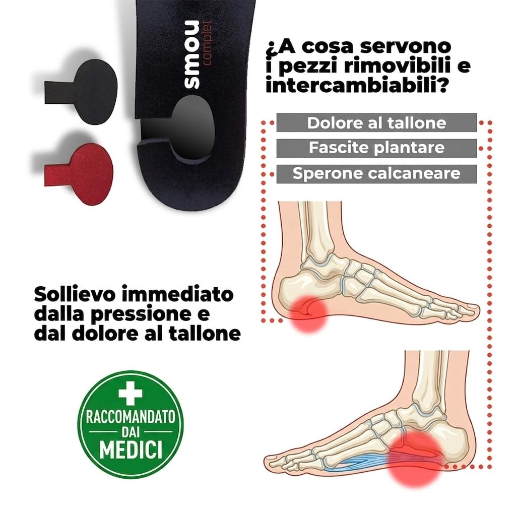 Solette Ortopediche SMOU Complet – Sollievo per Fascite Plantare, Dolore al Tallone, Spina Calcaneare e Metatarsalgia – Supporto dell’Arco Plantare e Correzione della Pronazione – Uomo Donna