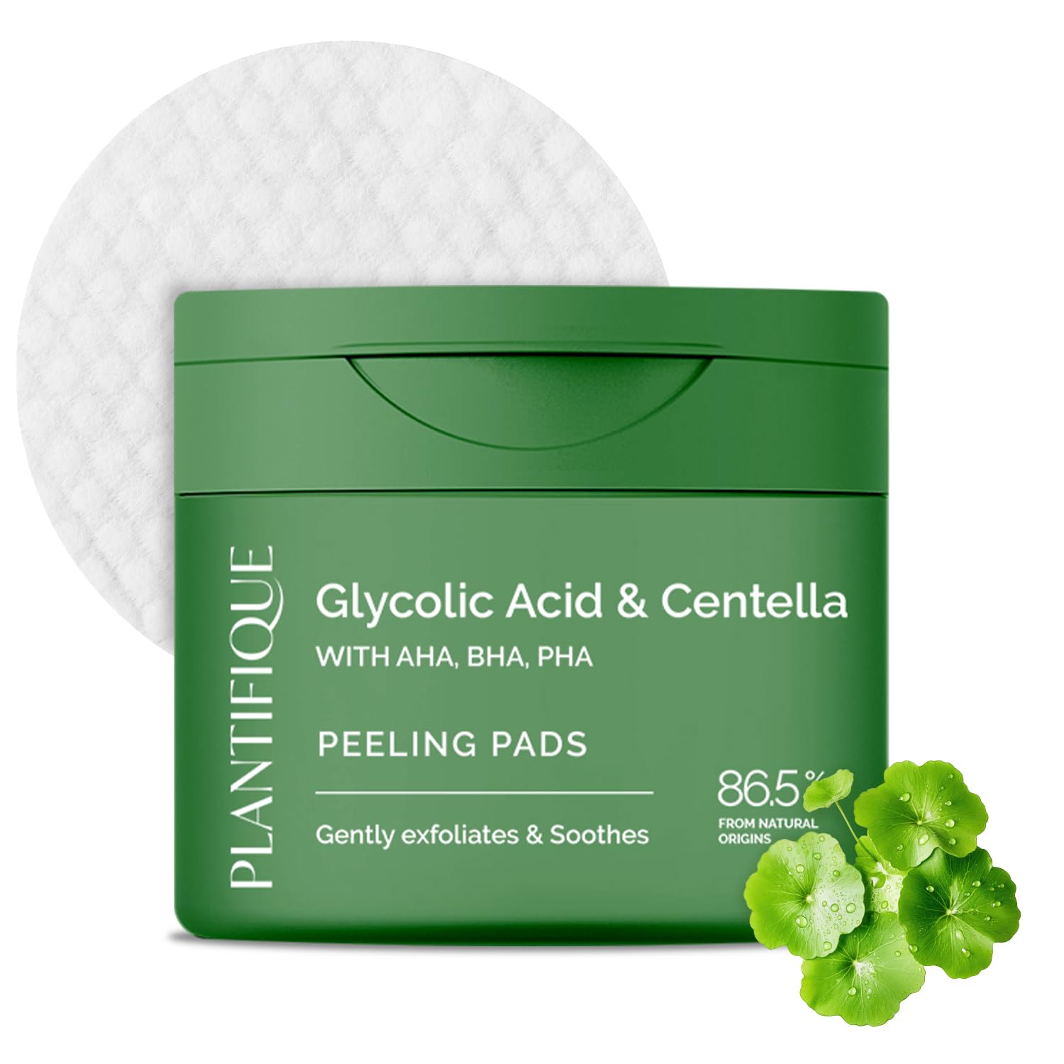 PLANTIFIQUE Korean Toner Pads with Glycolic Acid, Salicylic Acid, Centella, AHA BHA PHA Exfoliating Face Pads