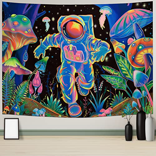 Amtoodopin Blacklight Astronaut Tapestry Uv Reactive Forest Mushroom Tapestry Glow In The Dark Wall Tapestry Galaxy Space Tapestry Wall Hanging For Bedroom thumb #1
