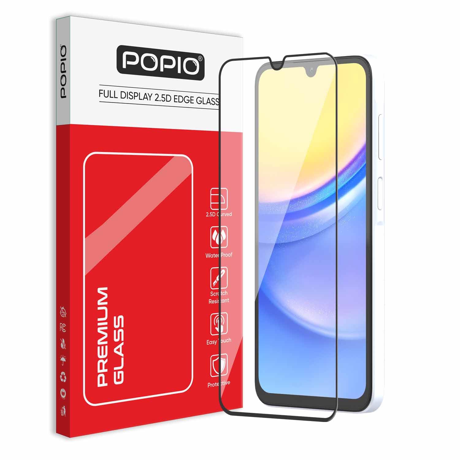 POPIO Military-Grade Gorilla Tempered Glass For Samsung Galaxy A15 / A24 / A25 / A15 5G / F15 / M15 (Black) 9H Hardness, Edge-to-Edge Full Coverage, Anti-Scratch, Bubble-Free, Ultra Clear HD Glass, Oleophobic Coating, Face ID Compatible