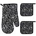 Dokpav 1 Guantes de Horno + 2 Almohadillas de Mantel, Guantes de Cocina de algodón Resistentes al Calor, Manoplas de Cocina,Guantes de Horno Microondas, Guantes Cocinar Hornear Asar Barbacoa (Negro)