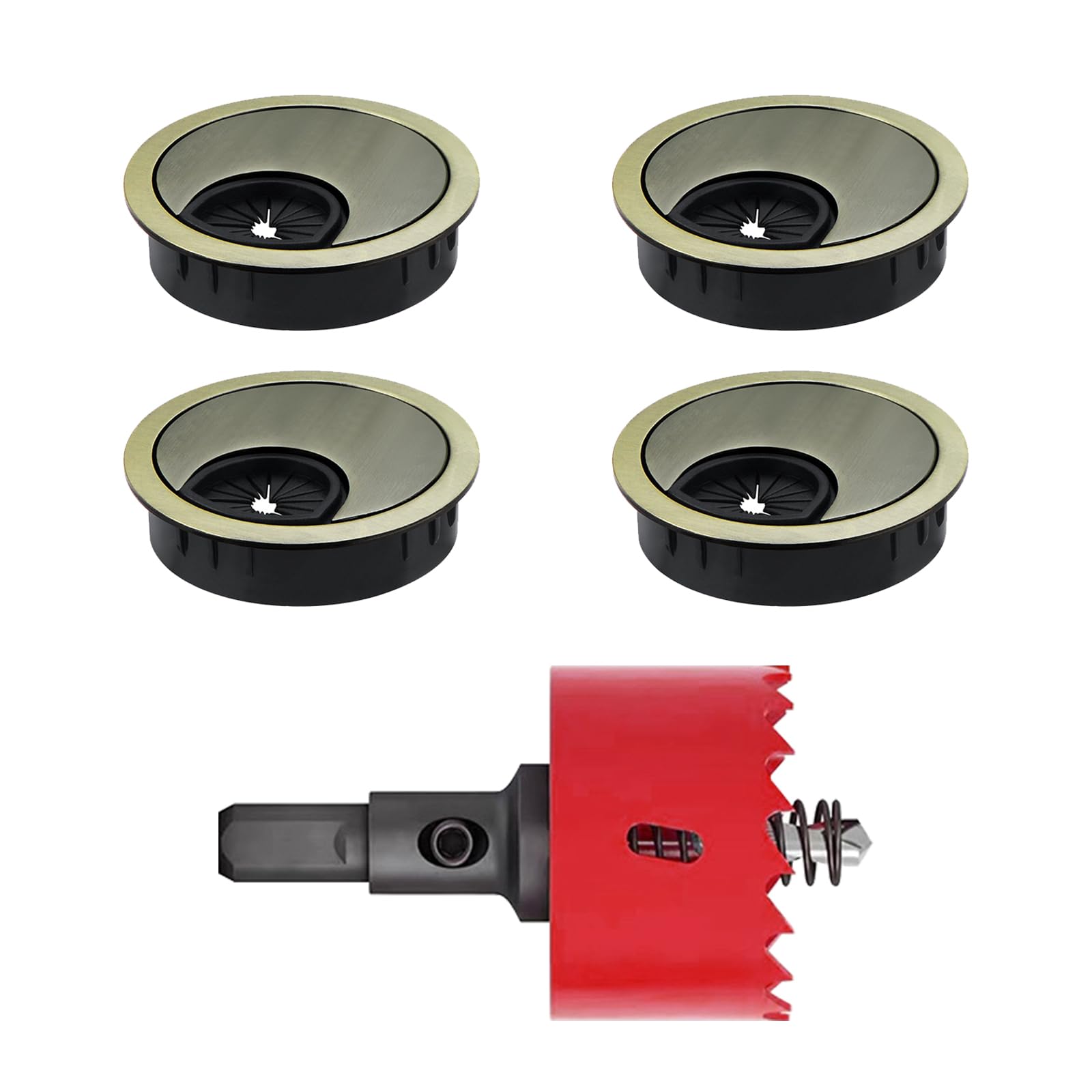 Ofxcen Antique Green 4 Pcs Desk Cable Grommets Bronze, 60Mm Desk Grommet Durable Cable Hole Cover Round Desks Hole Cover Metal With Holes Saw For Office Home Desktop Organizer