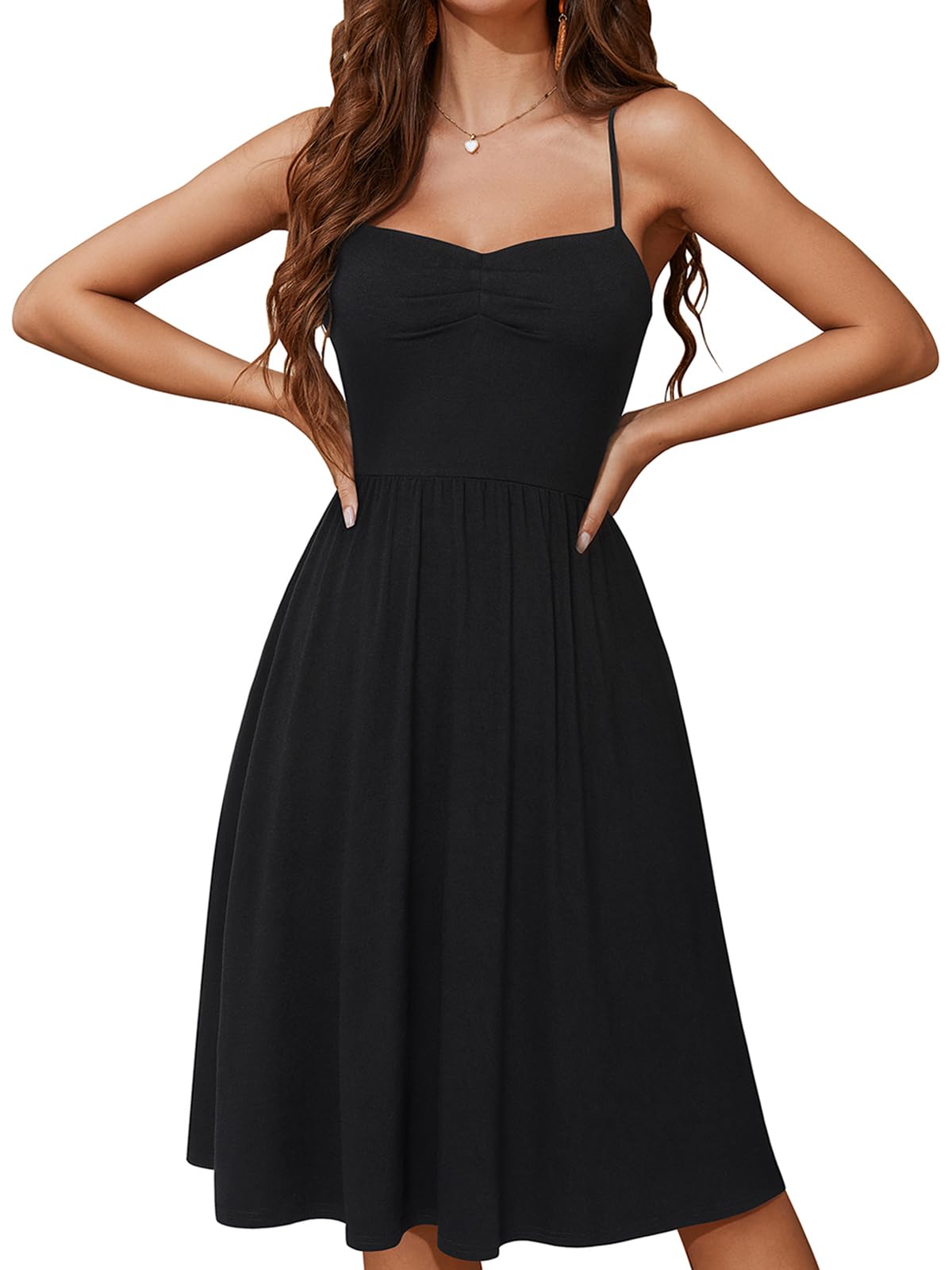 YATHON Summer Casual Dress for Women 2025 Vacation Beach Dresses Adjustable Spaghetti Strap Sundress with Pockets