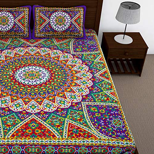 Image of Story@Home 120 TC 100% Cotton Pearl Collection Purple Paisley Printed 1 Bedsheet for Double Bed with 2 Pillow Cover कपास डबल बेडशीट