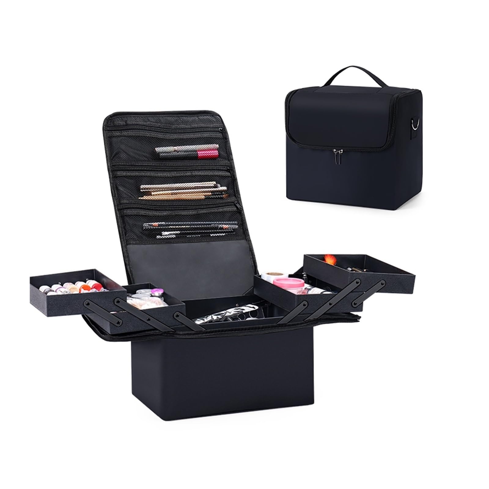 Bolsa Maquillaje Estuche Grande for Transporte de Maquillaje for Mujer, Caja de Almacenamiento for Bolsa de Viaje, Estuche Organizador de uñas Profesional de 4 Niveles con Ajustable