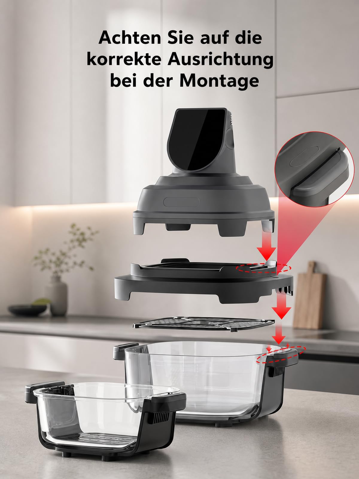 Cartman Tragbare Glas Heißluftfritteuse mit 2 Behältern (3,8 L + 1,4 L), 5-in-1 zum Frittieren, Braten, Warmhalten & Recrisp, Kompakt für Alltag und Familie, 1500W