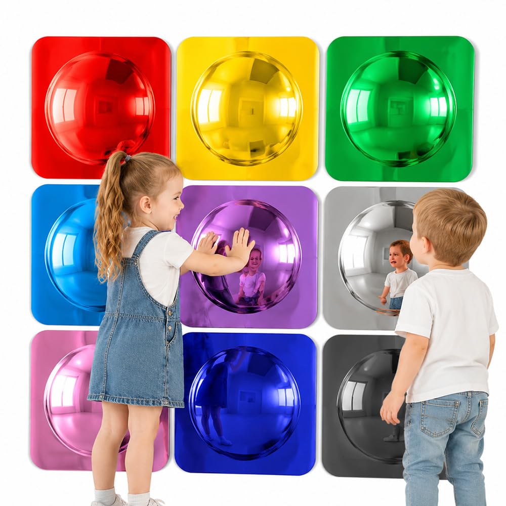 SGZIOO 9PCS Sensory Mirror, Bubble Wall Mirror, Sensory Wall Funny, Colorful Bubble Mirror Acrylic Visual Sensory Play, Tactile Stimulation for Kids Toddler, 25.3x25.3cm