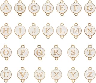 KISSITTY Flat Round with Alphabet Connector Charms Alloy Enamel Letter Links Connectors for DIY Bracelet Earring Jewelry Making