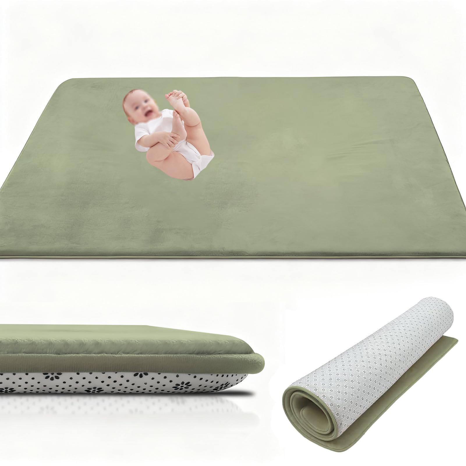 Tapis Bébé Pliable Tapis de Jeux Bébé Éveil 60 x 150 cm Vert Herbeux