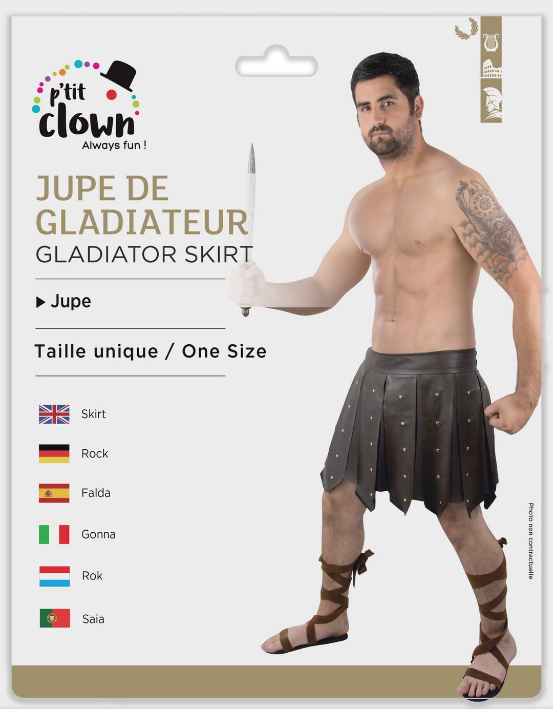P'tit Clown - 15434 - Jupe de Gladiateur - Taille Unique - Idéal pour Déguisement Carnaval, Halloween, Soirée à Thème, Cosplay, Spectacle, Accessoire de Gladiateur Antique