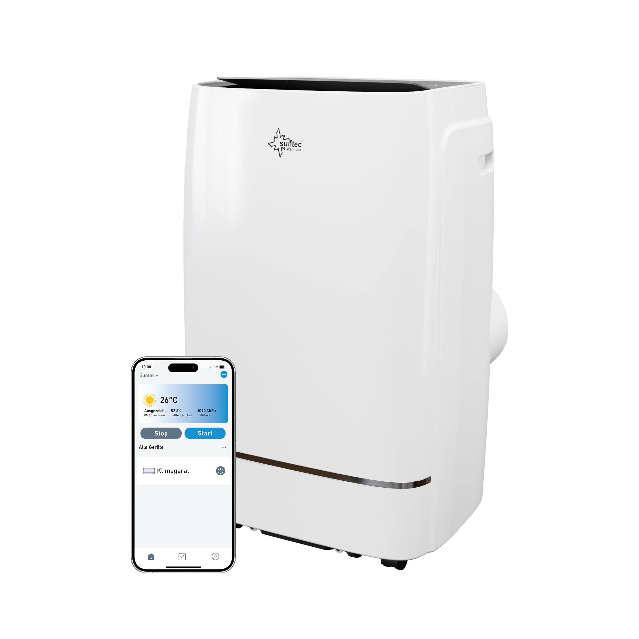 Suntec Wellness Mobiles Klimagerät Advance 12000 BTU APP - Klimaanlage mobil und leise mit Smart App Steuerung – Entfeuchter für Räume bis 60 qm – Mobile Kühlung & Heizung für zuhause – 12.000 BTU