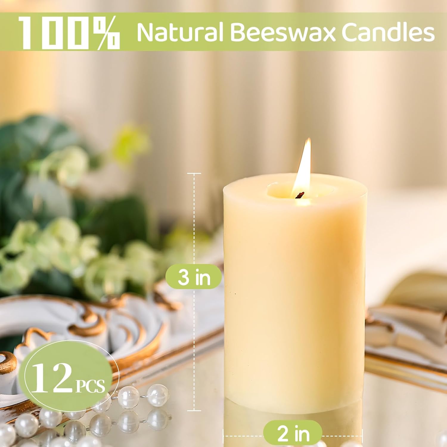 12 Pack Beeswax Pillar Candles,Ivory White Beeswax Candles-360 Hours Long Burning,Unscented Bees Wax Candles for Home,Prayer,Emergency,Dripless Smokeless Organic Pillar Candles 2x3in - Image 6