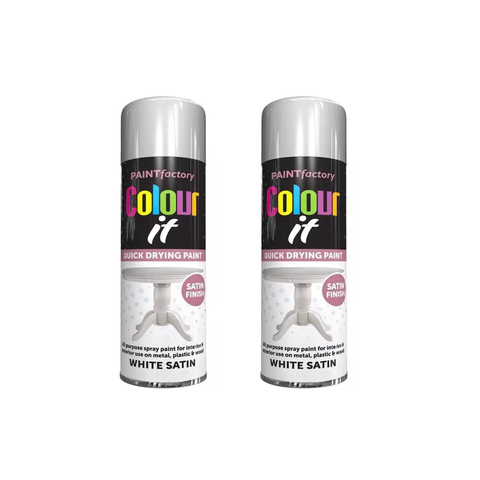 Pnjb 2Pcs All Purpose White Satin Finish Spray Paint, Quick Drying, All-Purpose Spray Paint, Surface Matt Finish, Use On Metal Wood & Plastic, 250Ml, (2Pcs)