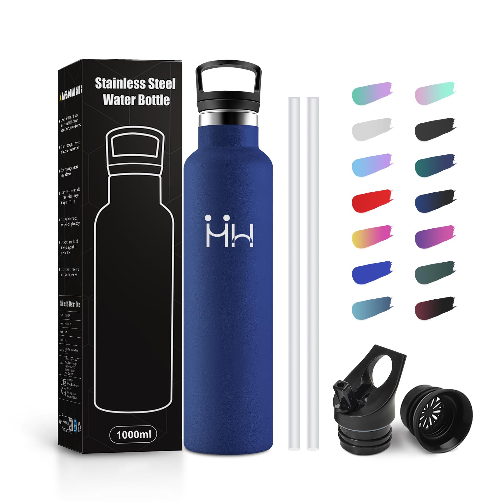 JAPORIA 1L Thermal Water Bottle with Straw, Leak Proof Thermal Bottle, BPA Free, Thermos for Adult, Camping, Cycling, Travel
