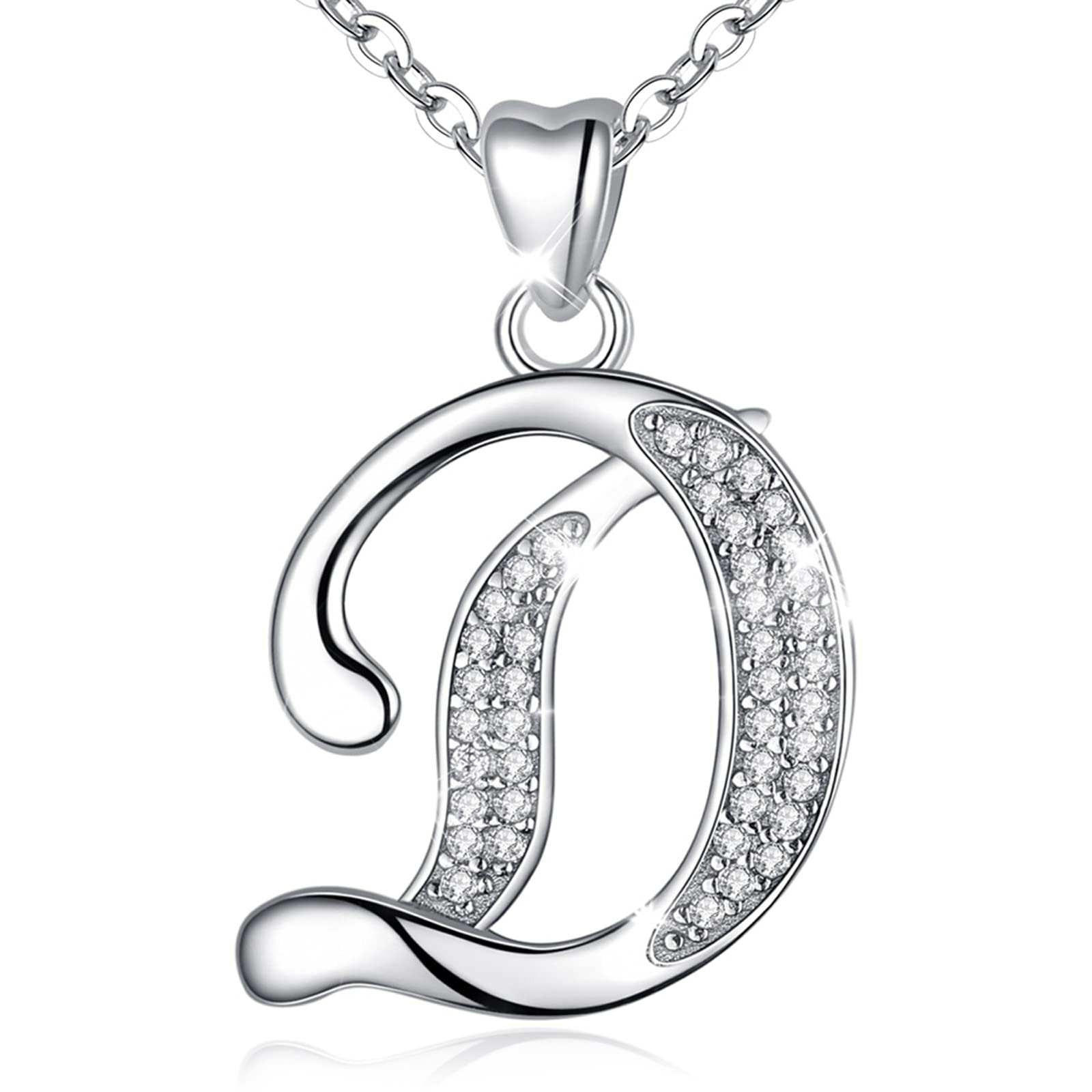 AEONSLOVE Collares Letras Plata de Ley 925 Colgantes Iniciales Mujer con Circonitas Brillantes Regalo Joya Nombre para Niñas Hija Amigas, Cadena de 45,7 CM