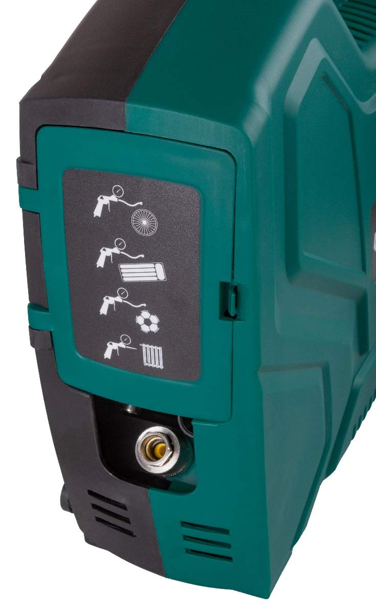 VONROC CR501AC Przenośny Kompresor 1100W – 180 l/min, 8 bar, Zestaw 11 Akcesoriów, Wąż 3m, Pistolet z Manometrem, Adaptery do Opon, Piłek i Materacy