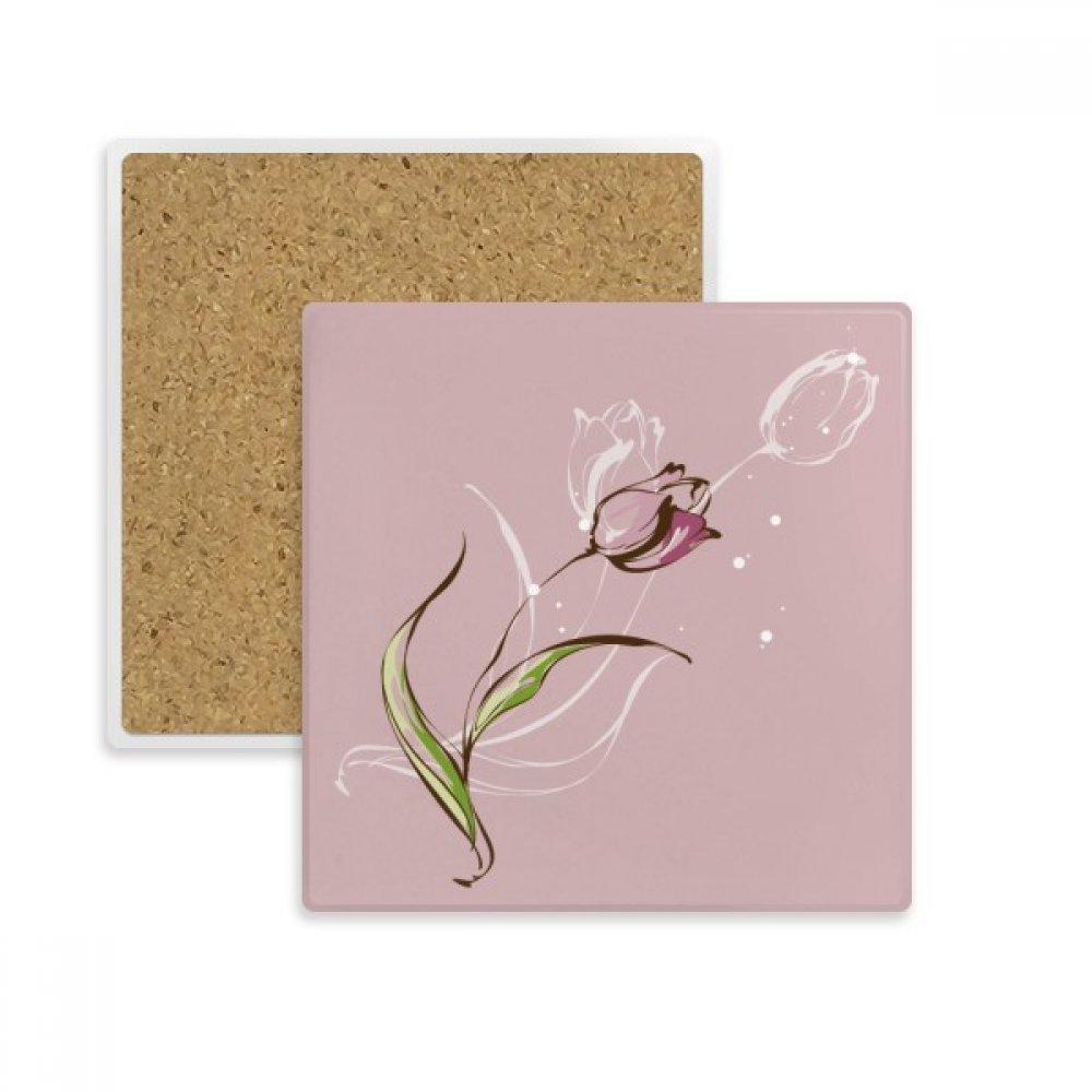 Dessous de verre tulipes peintes à la main en pierre absorbante de prestige x2