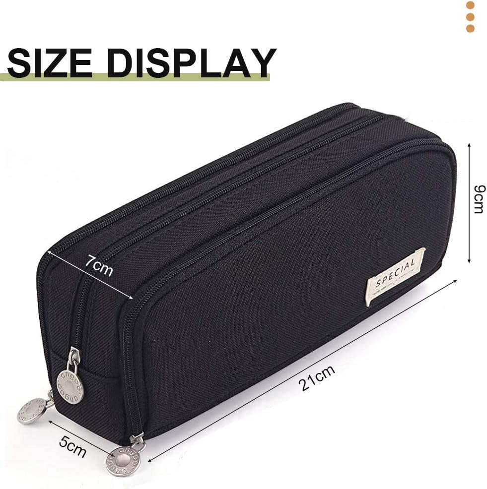 Image of Niwlix Large Capacity Pencil Box for Girls & Boys, 3 Compartments Pen & Pencil Pouches, Aesthetic Stationery Pouch for School Kids College Students, Pouch for School Girls (Black)