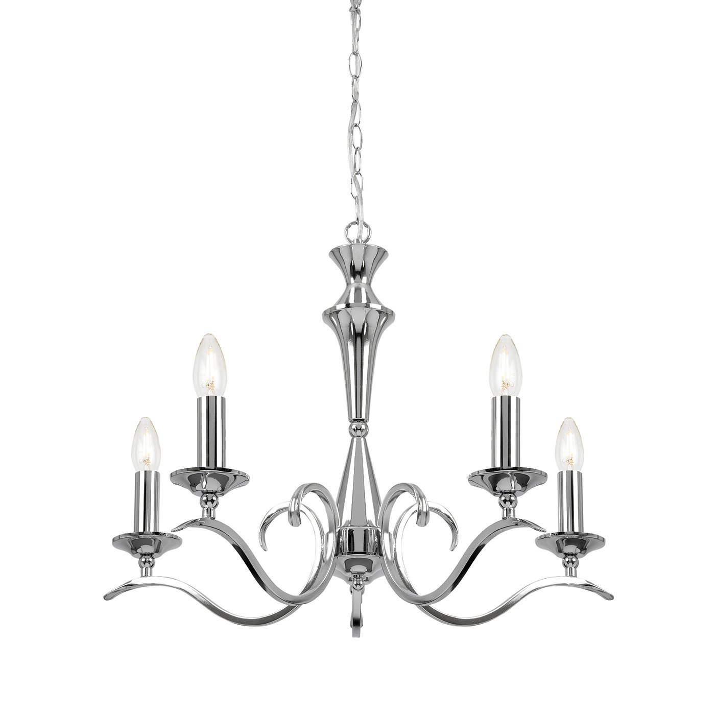 Kora 5 Light Multi Arm Ceiling Pendant Candle Chrome, E14 - Chrome