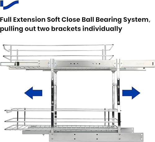 Miniatura 4 de LONTAN Organizador de armario extraíble de 9 pulgadas de ancho x 21 pulgadas de profundidad, estantes extraíbles de 2 niveles, organizador de cocina