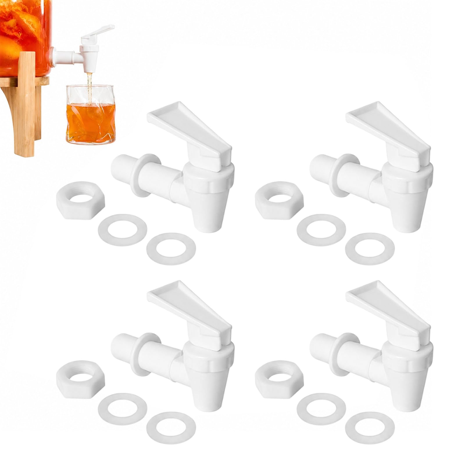 EUQWOSDD 4 Pack Water Dispenser Tap Replacement, Food Grade Plastic Push Type Spigot for Hot Cold Water Drinks Dispenser White