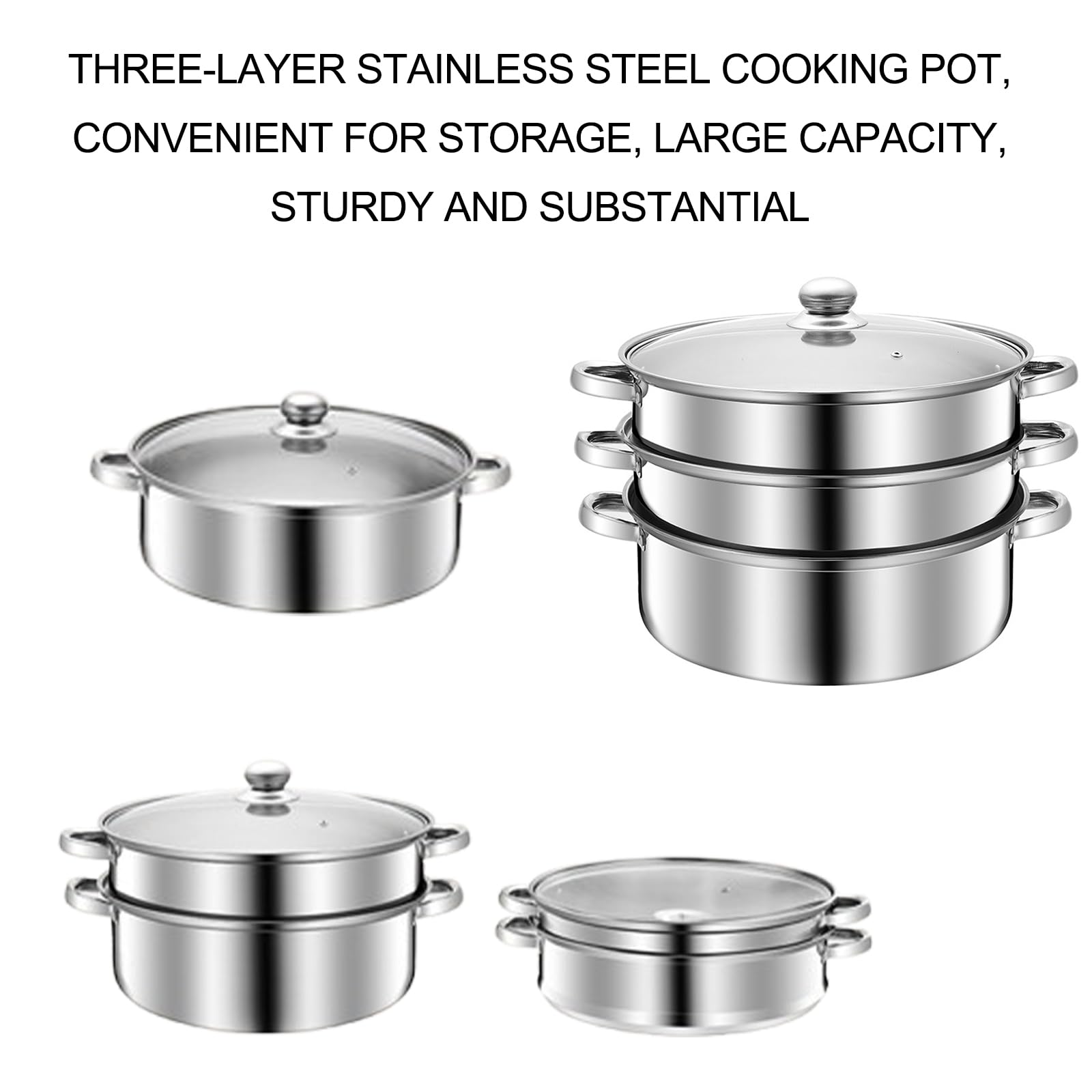 Vaporera De Acero Inoxidable 3 Niveles con Tapa De Cristal Olla Vaporera Utensilio Cocina Multiusos Ollas De Acero Vaporera Cocinar Verduras Grandes Olla para Cocinar Pasta Vapor