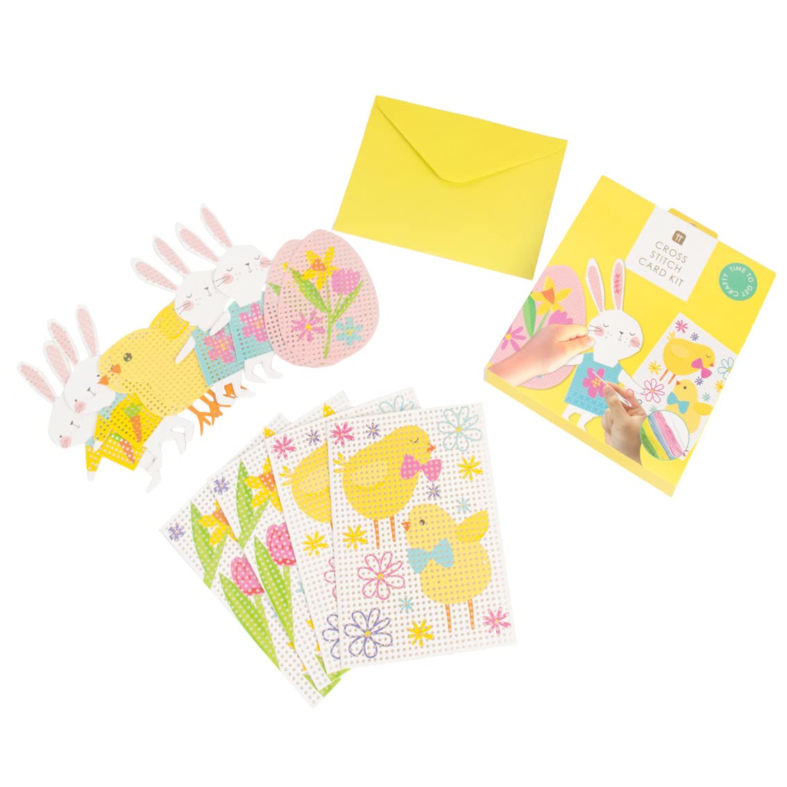 Talking Tables Easter Cross Stitch Card Making Craft Kit for Kids - Pack of 12 | Embroidery Set for Beginners with Envelopes, Colored Thread & Needles, Characters, Children Art Supplies, Gift