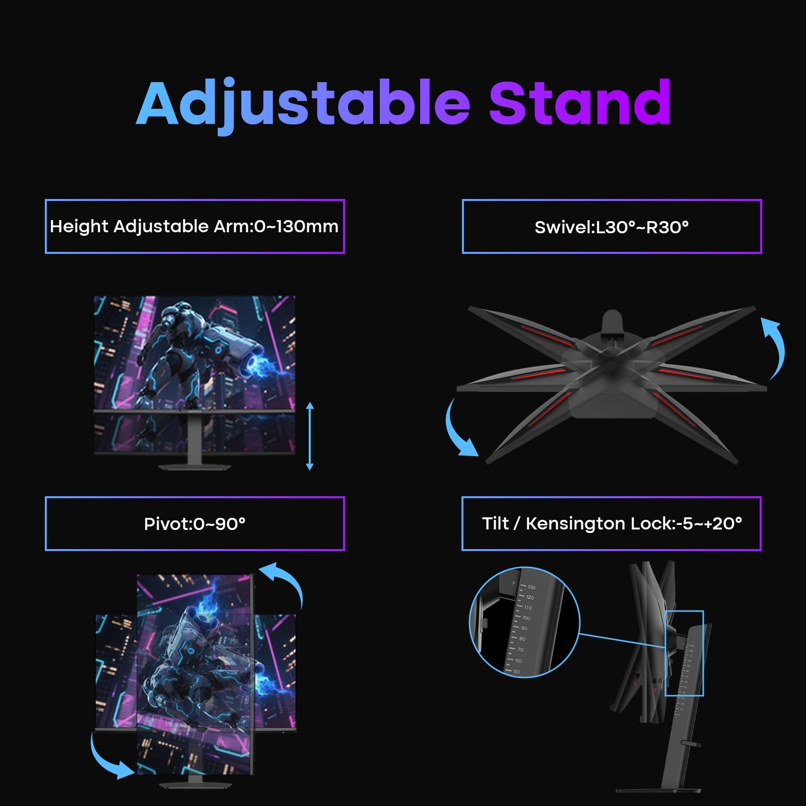 Amzfast 4K Gaming Monitor 27 Inch, Dual Mode 4K@160Hz / FHD@320Hz, Fast IPS Panel, Built-in Speakers, 1ms MPRT, Adaptive Sync, HDR400, 126% sRGB, 93% DCI-P3, ΔE<2, HDMI2.1&DP1.4, AMZG27F6U — view 8