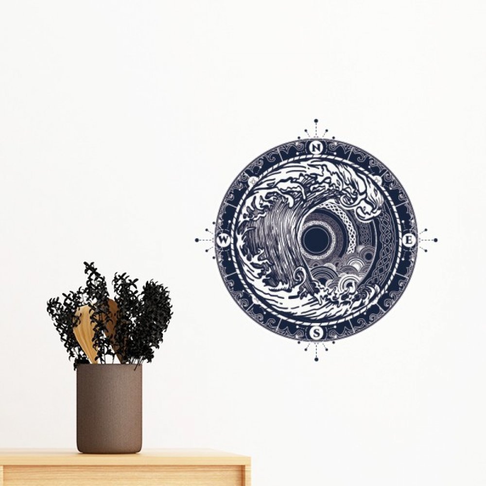 Stickers muraux buessole vagues 60cm pour créer une ambiance évasion dans la chambre
