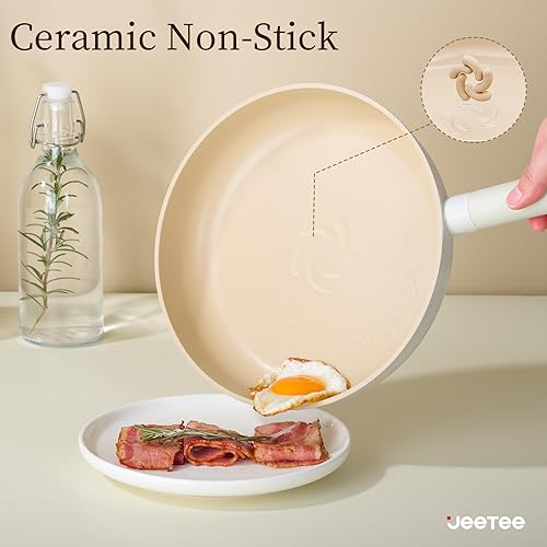 Miniatura 3 de JEETEE Juego de utensilios de cocina de cerámica, 15 ollas y sartenes antiadherentes con asas extraíbles, juego de utensilios de cocina de inducción