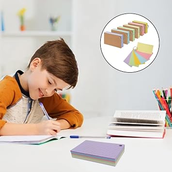 LAWALEISHE 6 Pack 300PCS Flash Cards, A7(12.7x7.6cm) Ruled Index Cards Revision Card with 6 Binder Rings, Kraft Paper Notecards Lined Index Card, for Study Office NotePads School Learning Memo