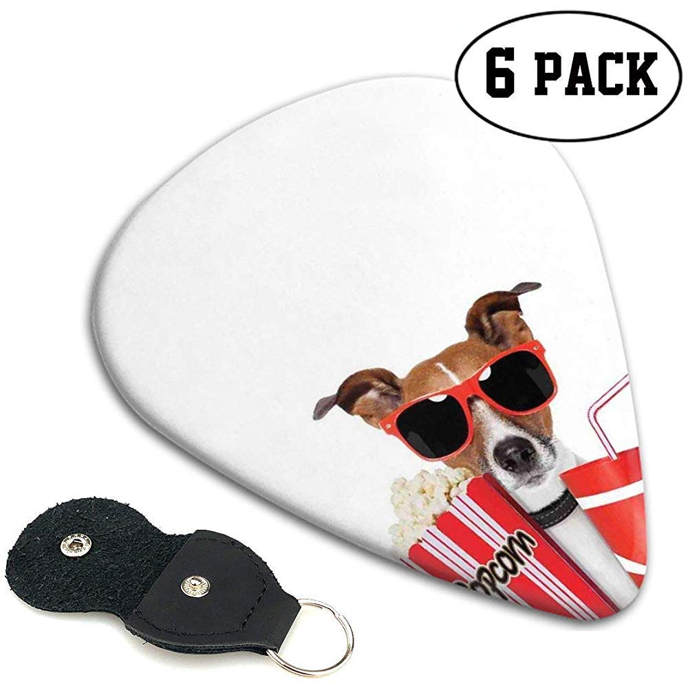 Guitar Picks 6 pcs,Funny Dog Wearing Sunglasses Watching A Movie With Popcorn And Soda Print